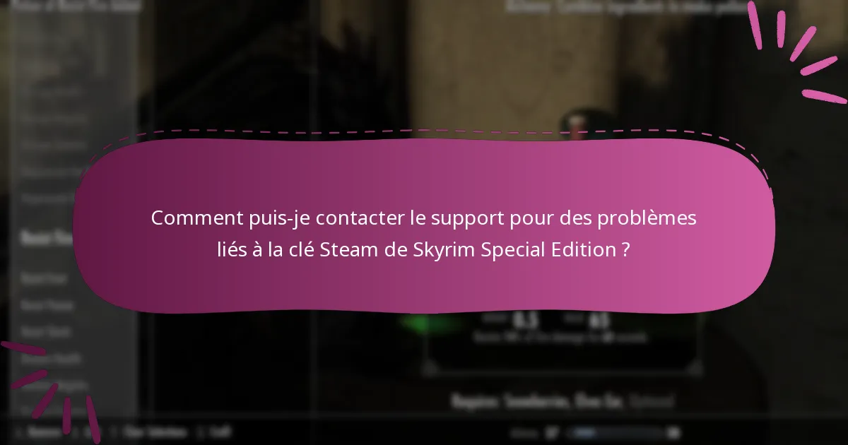 Comment puis-je contacter le support pour des problèmes liés à la clé Steam de Skyrim Special Edition ?
